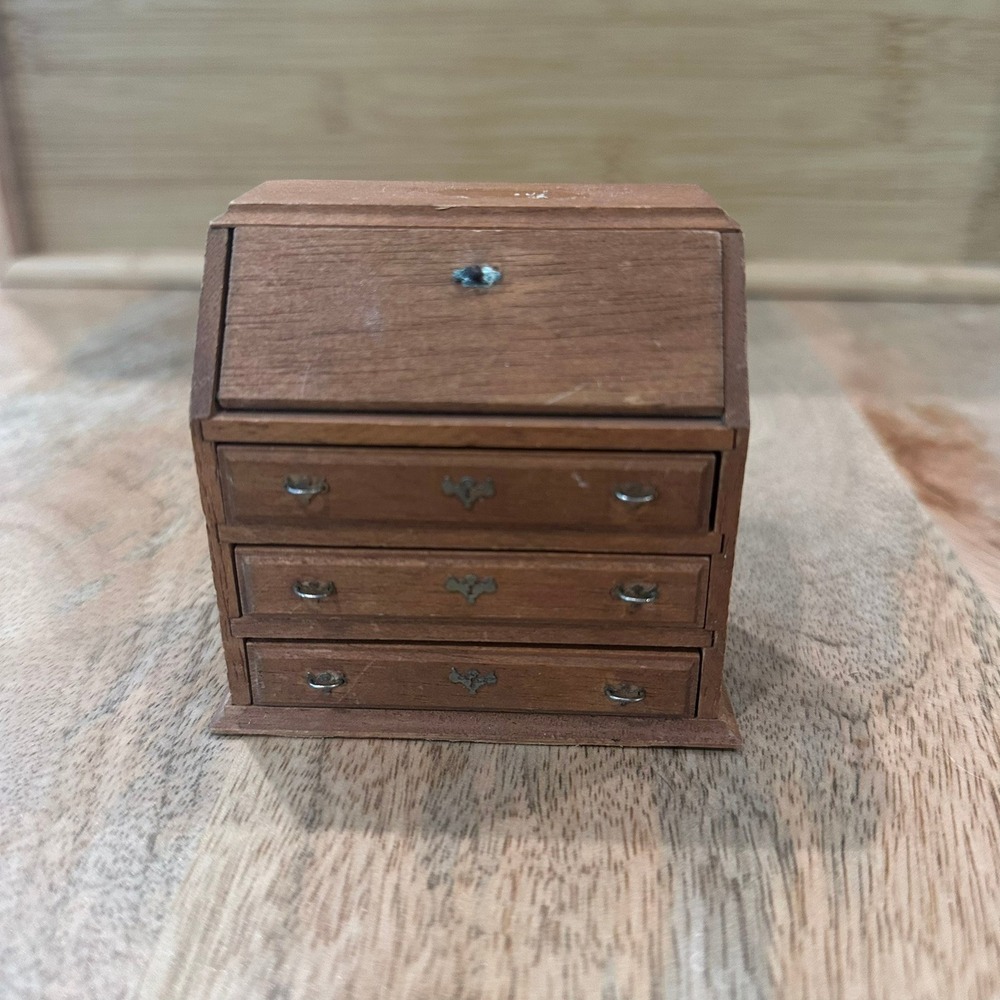 Dollhouse Miniature Wooden Secretary Desk With Drop Slant Front Drawers Dresser